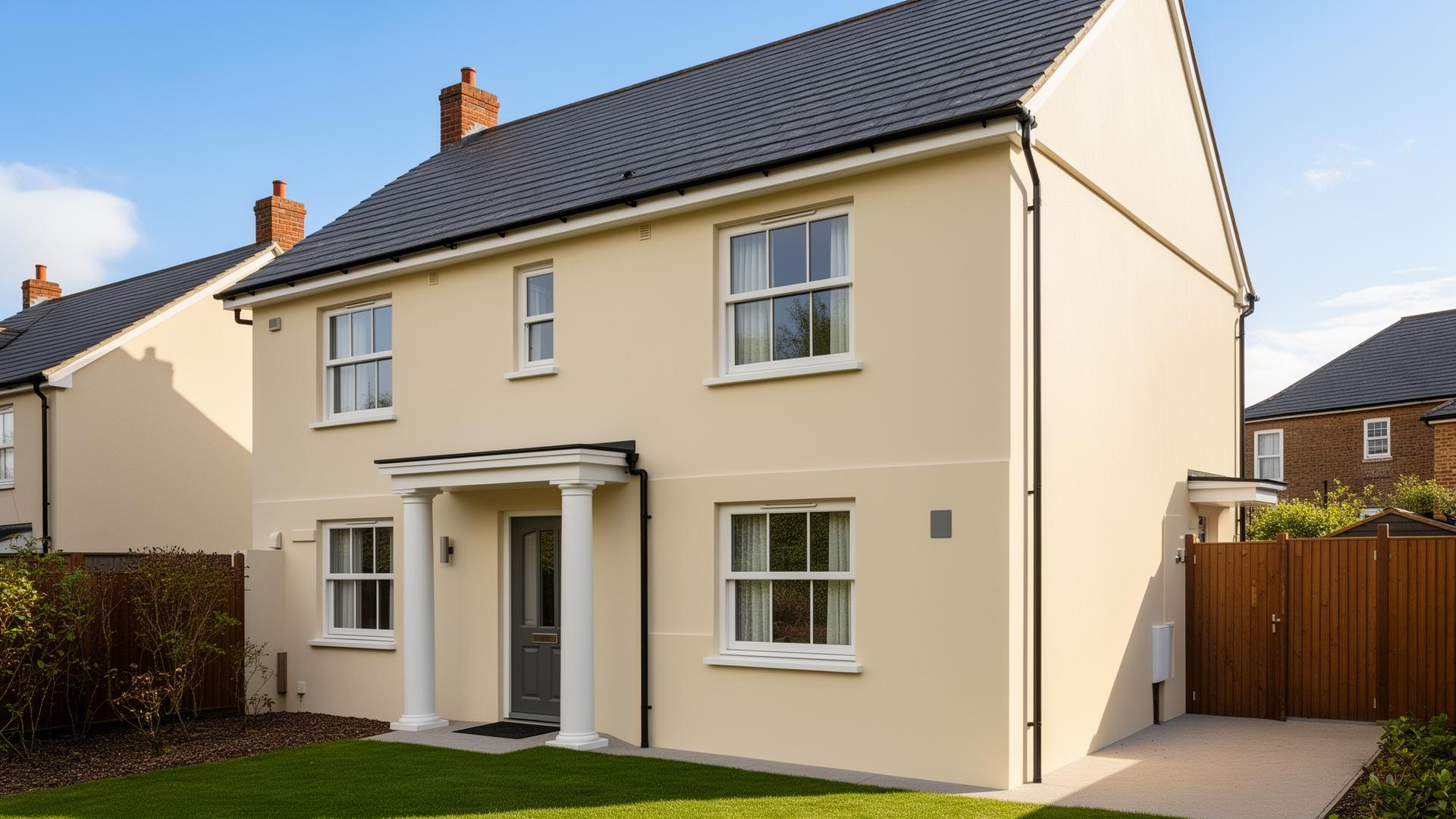 UK home with new external wall insulation and clean cream render finish